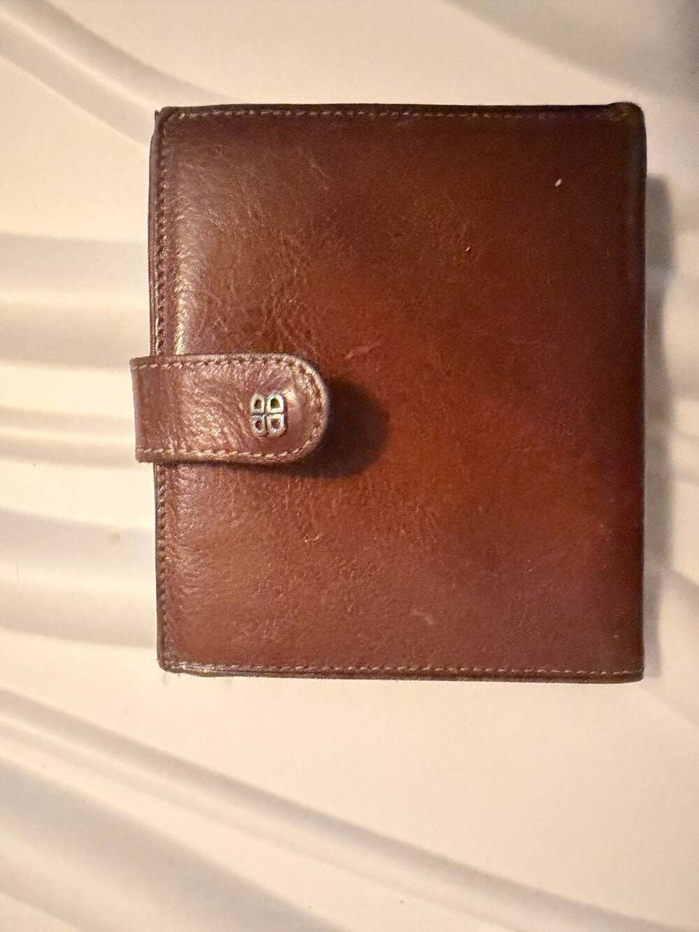 Bosca Brown Hand Stained Leather Framed Coin Pocket Snap Wallet